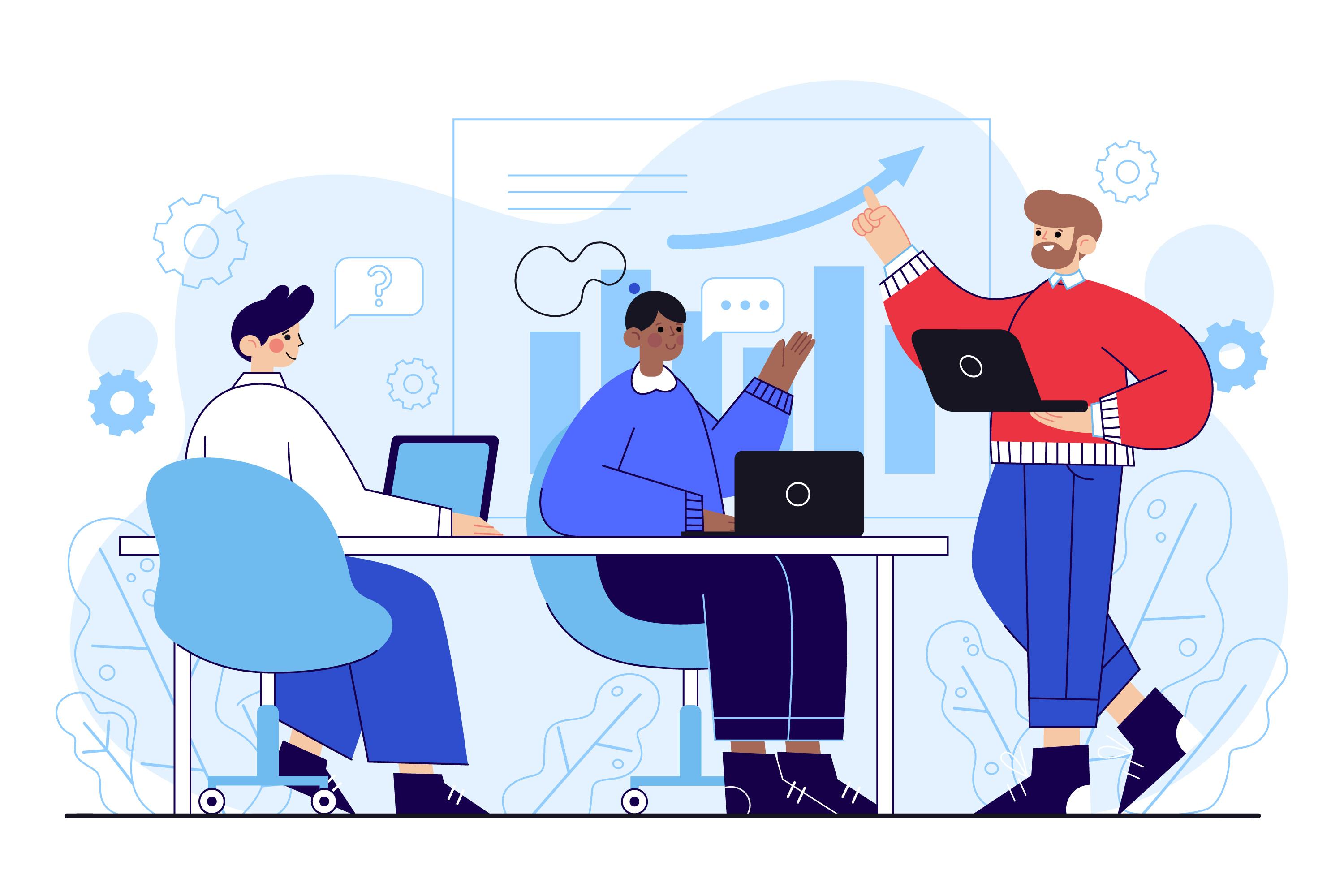 Team working at computers